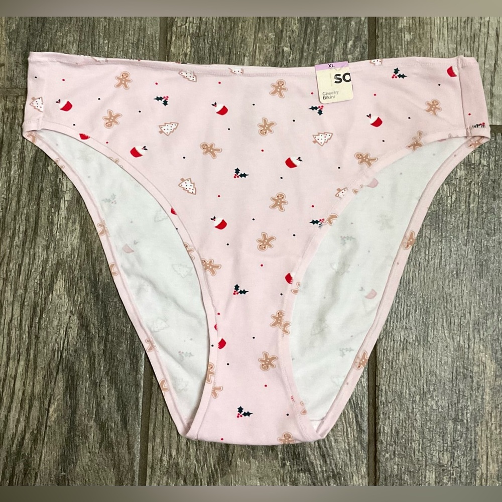 New SO Intimates Cotton Cheeky Bikini Panties Size XL Pink Treats Holiday